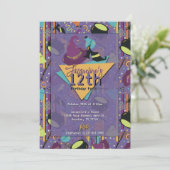Purple Retro Witchy Halloween Invitation Anniversa (Debout devant)
