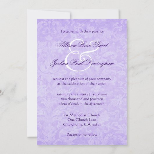 PURPLE Roos en Kant Bruiloft Template G900 Kaart (Achterkant)