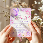 Purple rose Baby shower papillon d'or Invitation