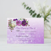 Purple Rose Bouquet Bokeh Wedding Carte RSVP (Debout devant)
