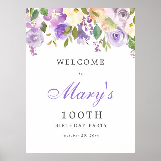 Purple Rose Floral 100e anniversaire Affiche de bi (Devant)
