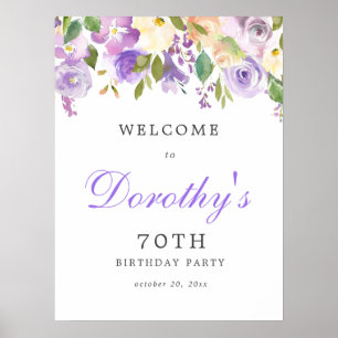 Purple Rose Floral Affiche de bienvenue 70e annive