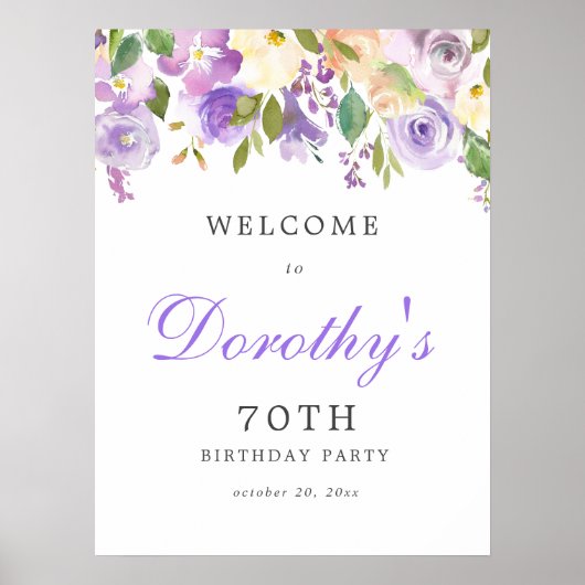 Purple Rose Floral Affiche de bienvenue 70e annive (Devant)