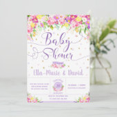 Purple rose Floral Baby Shower Invitations Fille (Debout devant)