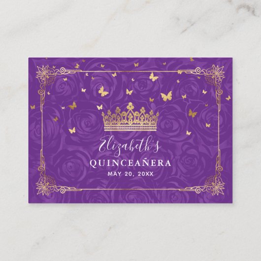 Purple Rose Gold Crown Elegant Details Informatiekaartje (Achterkant)