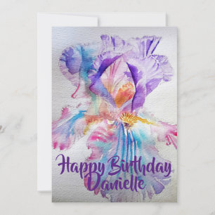 Purple rose Iris Aquarelle Invitation Anniversaire