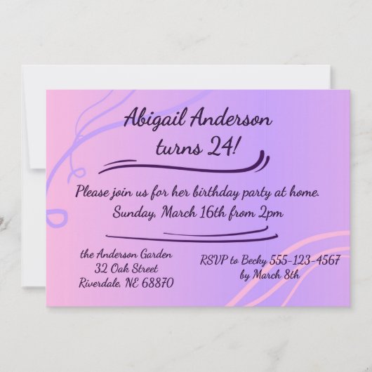 Purple rose moderne Invitation d'anniversaire (Devant)