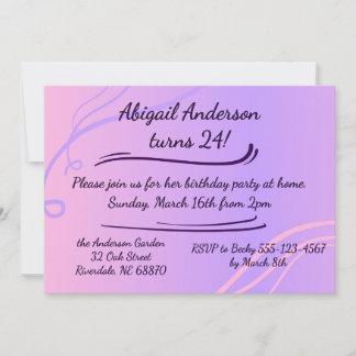 Purple rose moderne Invitation d'anniversaire