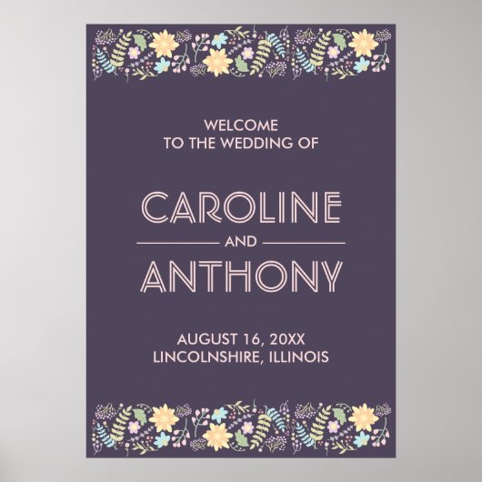 Purple rose moderne Mariage Affiche de bienvenue (Devant)