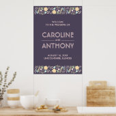 Purple rose moderne Mariage Affiche de bienvenue (Cuisine)