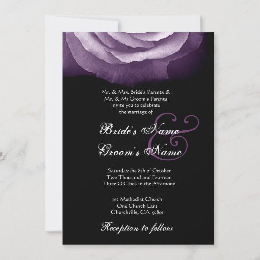 PURPLE Rose Petals Faire-part de mariage (Devant)