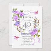 Purple Rose Ribbon 40th Birthday Invitation (Devant)