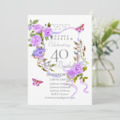 Purple Rose Ribbon 40th Birthday Invitation (Debout devant)