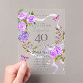 Purple Rose Ribbon 40th Birthday Invitation (In situ (ordinateur de poche))