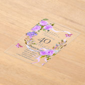 Purple Rose Ribbon 40th Birthday Invitation (Poser)