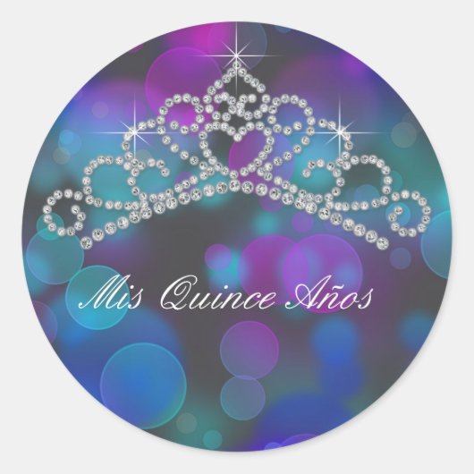 Purple rose Turquoise Tiara Sweet 15 16 Étiquette (Devant)