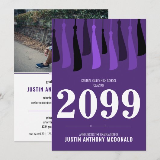 Purple Row of Tassels Photo Graduation Invitation (Devant / Derrière)
