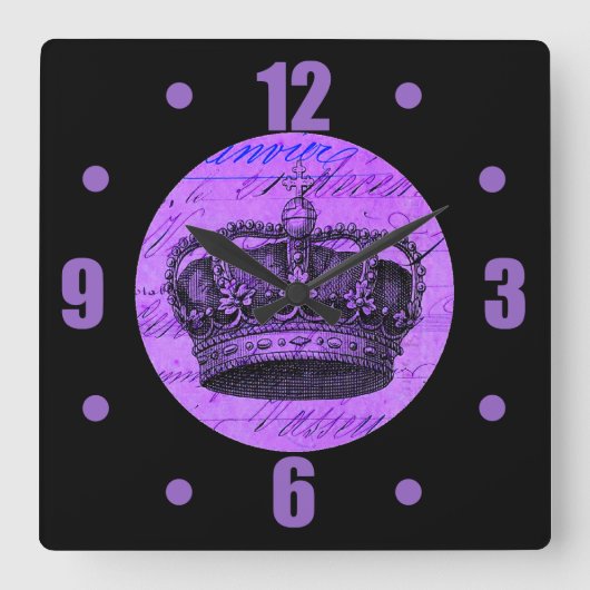 Purple Royal French Crown Collage Vierkante Klok (Voorkant)