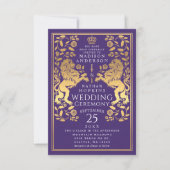 Purple Royal Lion Faire-part de mariage médiévale  (Devant)