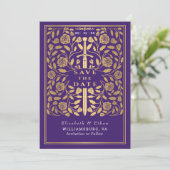 Purple Royal Medieval Sword Wedding Photo Save The Date (Staand voorkant)