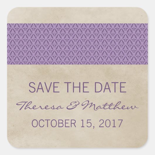 Purple Rustic Damask Enregistrer les stickers Date (Devant)