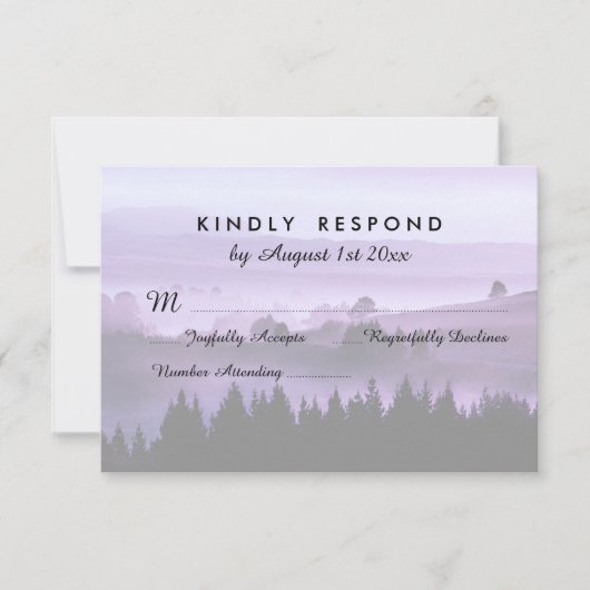 Purple Rustic Mountain Wedding Réponse RSVP (Devant)