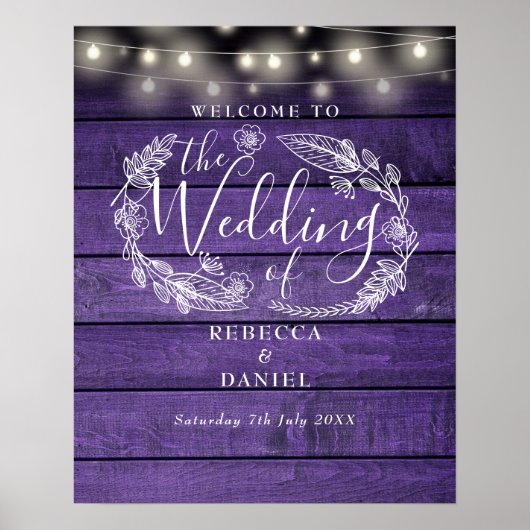 Purple Rustic String Lights Mariage Affiche de bie (Devant)