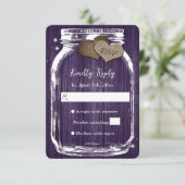 Purple Rustic Wood Hearts Mason Jar Mariage RSVP (Debout devant)