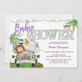 Purple Safari Animaux Baby shower Invitation (Devant)