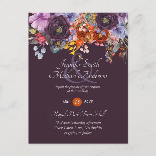 Purple Sage Orange Rose Floral Invitations de mari (Devant)