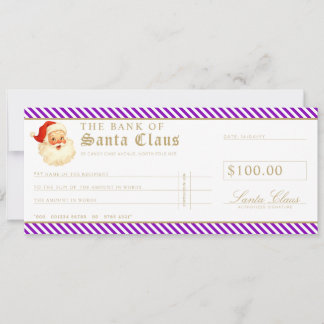 Purple Santa Cheque Gift Voucher Card Kaart