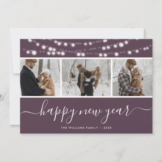 Purple Script Photo Collage Bonne année Carte (Devant)