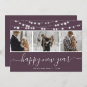 Purple Script Photo Collage Bonne année Carte (Devant / Derrière)