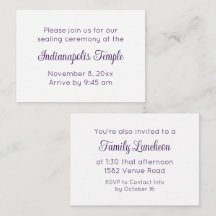 Purple Script Temple Sealing & Repas Invitation