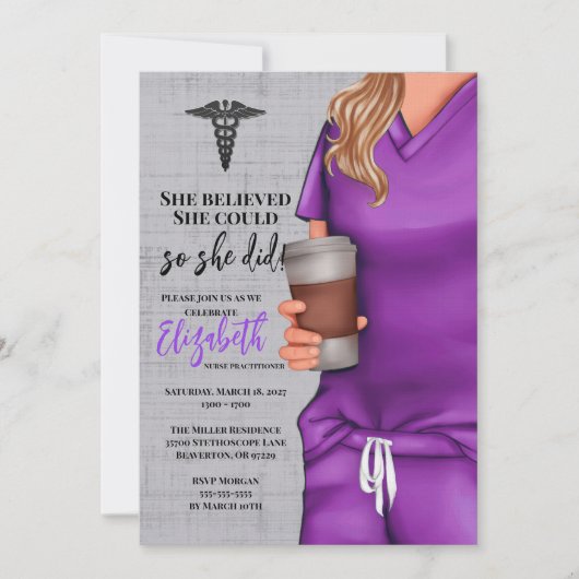 Purple Scrubs Nursing School Graduation Invitation (Devant)