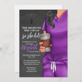 Purple Scrubs Nursing School Graduation Invitation (Devant / Derrière)