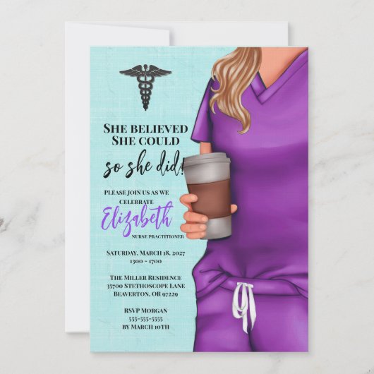 Purple Scrubs Nursing School Graduation Invitation (Devant)