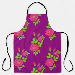 Purple seamless pattern with pink flowers and gree schort