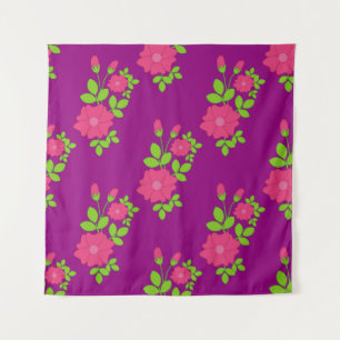 Purple seamless pattern with pink flowers and gree wandkleed