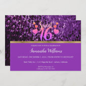 Purple Sequins Sweet 16 Invitation (Devant / Derrière)
