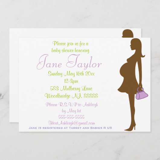 Purple Silhouette Baby Douche Invitations (Devant / Derrière)