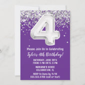 Purple Silver 4e anniversaire de fête Invitation (Devant)