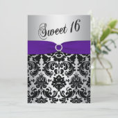 Purple, Silver, Black Damask Sweet 16 Invitation (Debout devant)