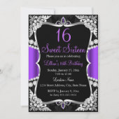 Purple Silver Black Tiara Sweet 16 Invitation (Devant)