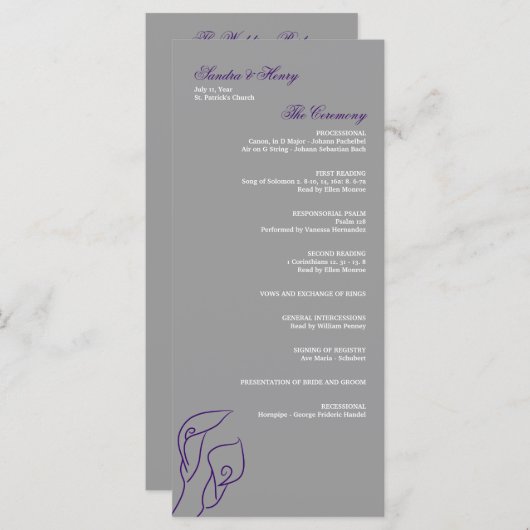 Purple & Silver Calla Lilies Programme de mariage (Devant / Derrière)