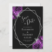 Purple Silver Floral Geometric Black Save the Date (Voorkant)