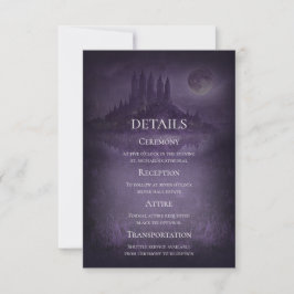 Purple Silver Gothic Romance Wedding Details Card Kaart