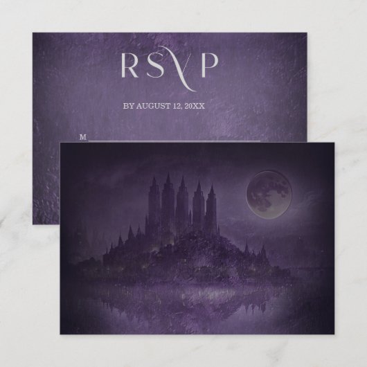 Purple Silver Gothic Romance Wedding RSVP (Devant / Derrière)