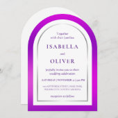 Purple silver gradient frame wedding kaart (Voorkant / Achterkant)