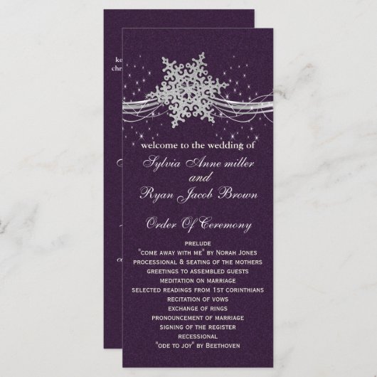 purple Silver programmes de mariage durée du thé (Devant / Derrière)